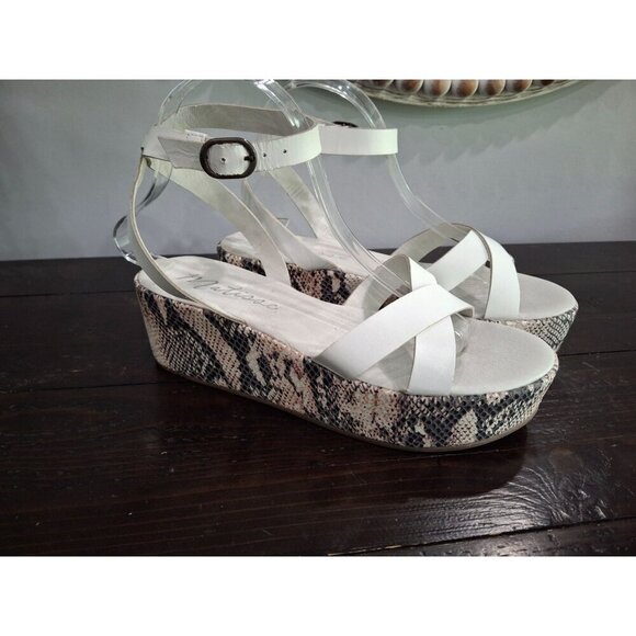 NWOB Matisse Sure Thing Snakeskin White Leather Platform Sandal/Sz. 9M - Picture 1 of 11